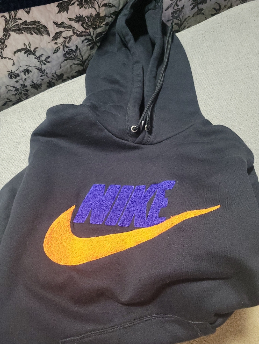 Nike Black Hoodie with Purple Logo and Orange Swoosh
